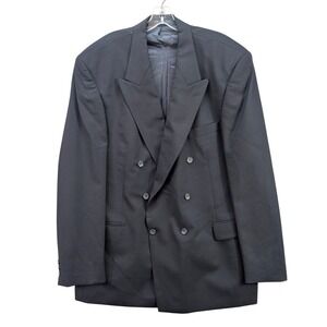 Emilio Sandrini Men's Wool Double Breasted Sport Coat Jacket Sz 57 Black Elastic